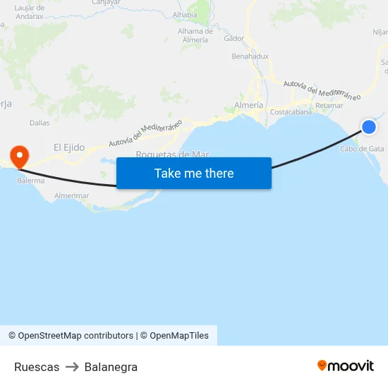 Ruescas to Balanegra map