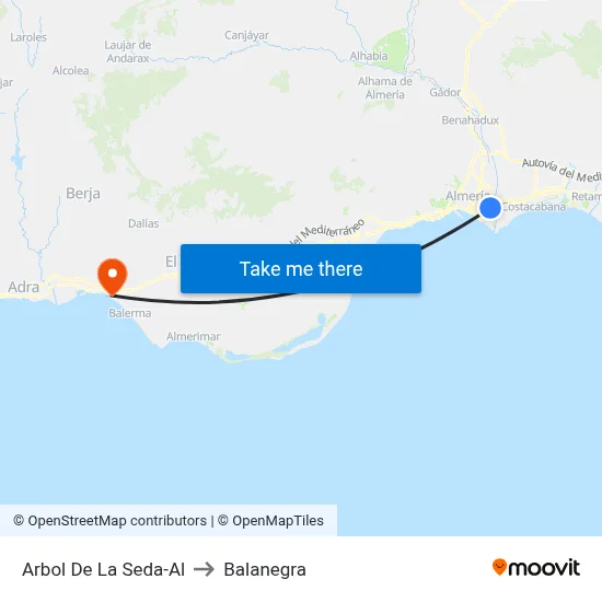 Arbol De La Seda-Al to Balanegra map