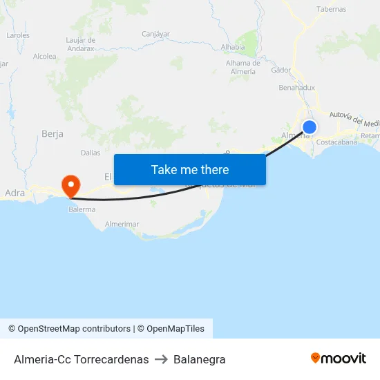Almeria-Cc Torrecardenas to Balanegra map