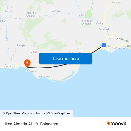 Ikea Almeria-Al to Balanegra map
