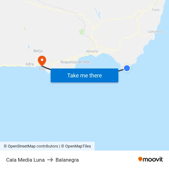 Cala Media Luna to Balanegra map