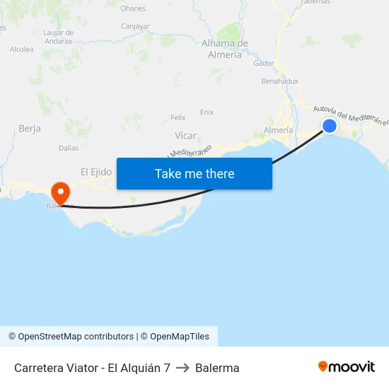 Carretera Viator - El Alquián 7 to Balerma map