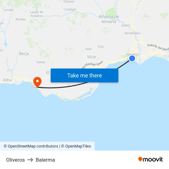Oliveros to Balerma map