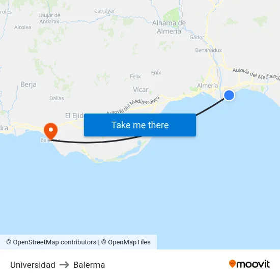 Universidad to Balerma map