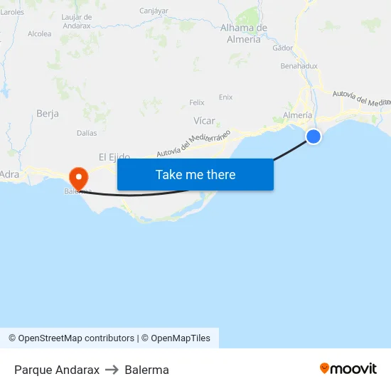Parque Andarax to Balerma map