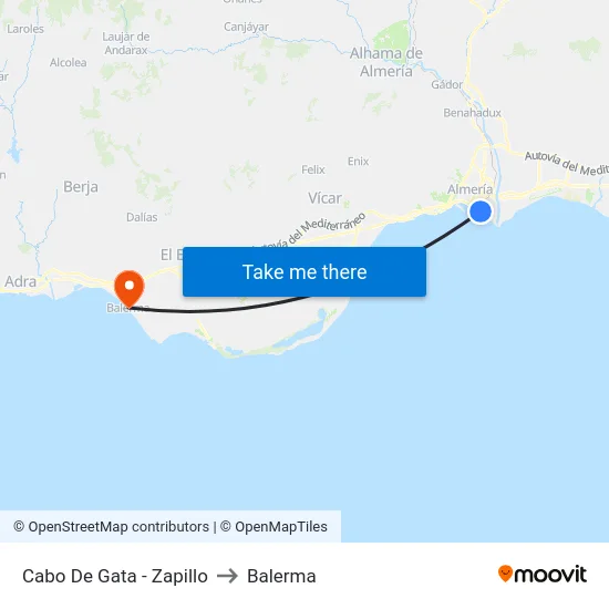 Cabo De Gata - Zapillo to Balerma map