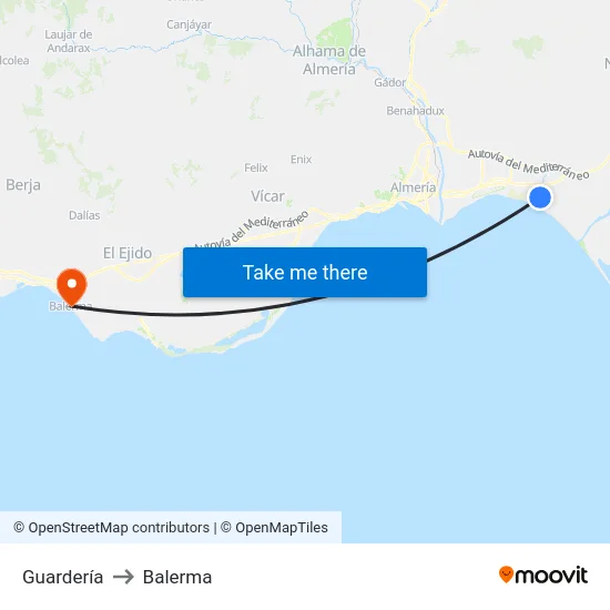 Guardería to Balerma map