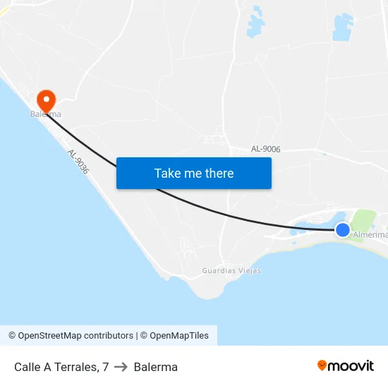 Calle A Terrales, 7 to Balerma map