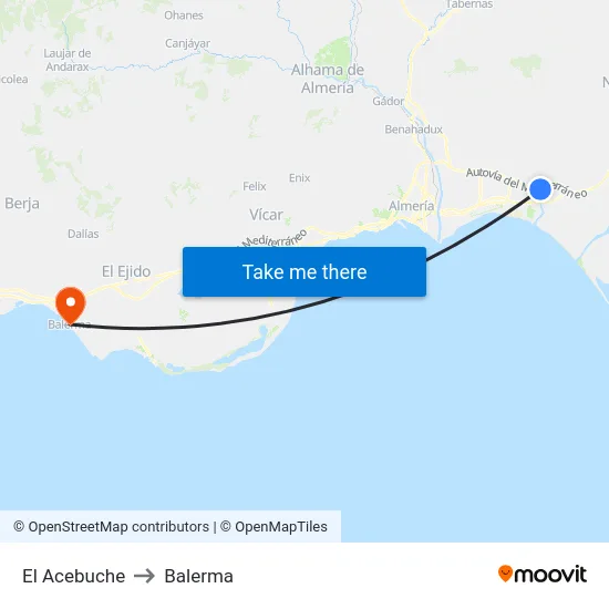 El Acebuche to Balerma map