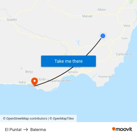 El Puntal to Balerma map
