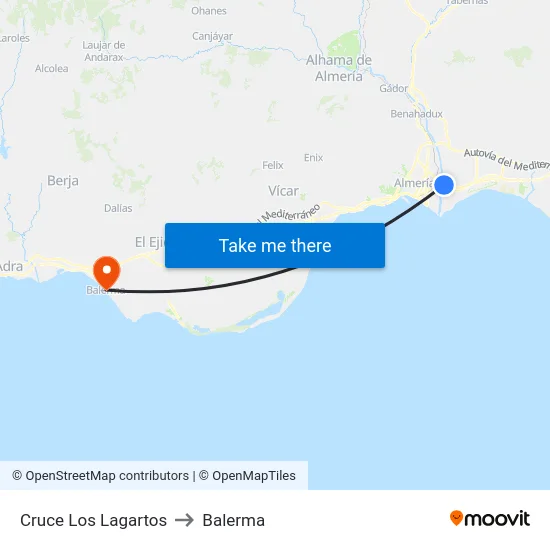 Cruce Los Lagartos to Balerma map