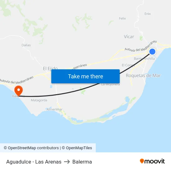 Aguadulce - Las Arenas to Balerma map