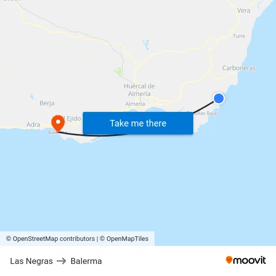 Las Negras to Balerma map