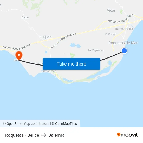 Roquetas - Belice to Balerma map