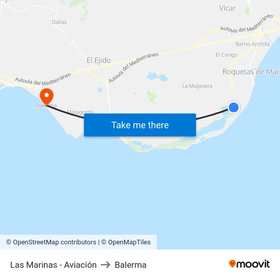 Las Marinas - Aviación to Balerma map