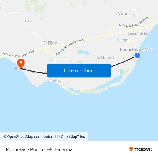 Roquetas - Puerto to Balerma map