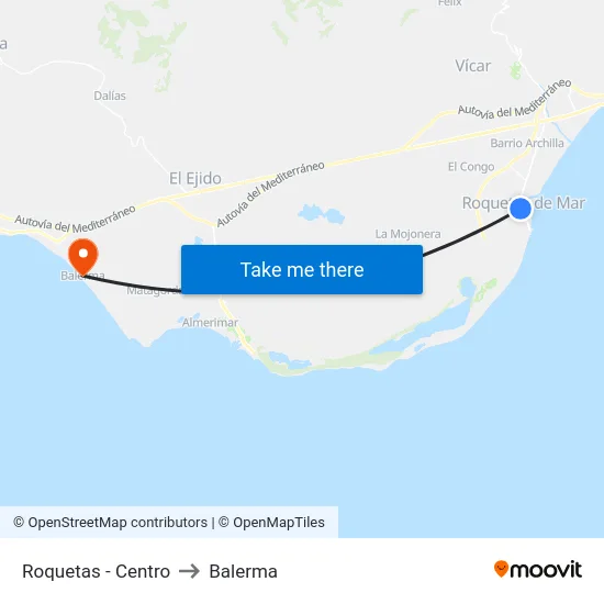 Roquetas - Centro to Balerma map