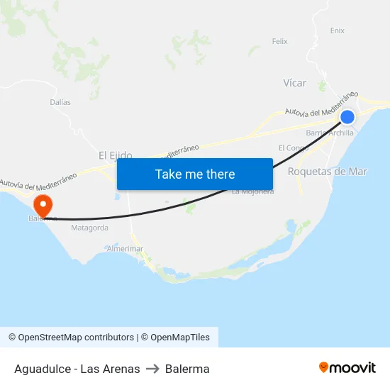 Aguadulce - Las Arenas to Balerma map