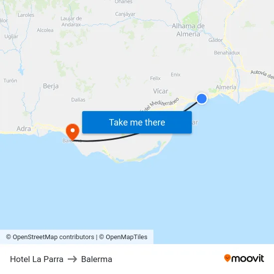 Hotel La Parra to Balerma map