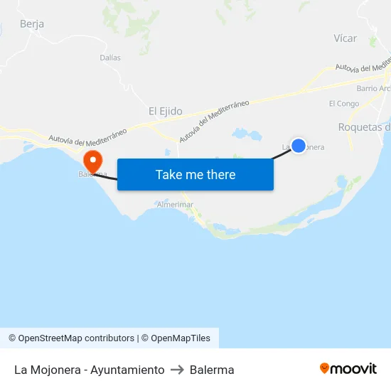 La Mojonera - Ayuntamiento to Balerma map