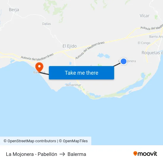 La Mojonera - Pabellón to Balerma map