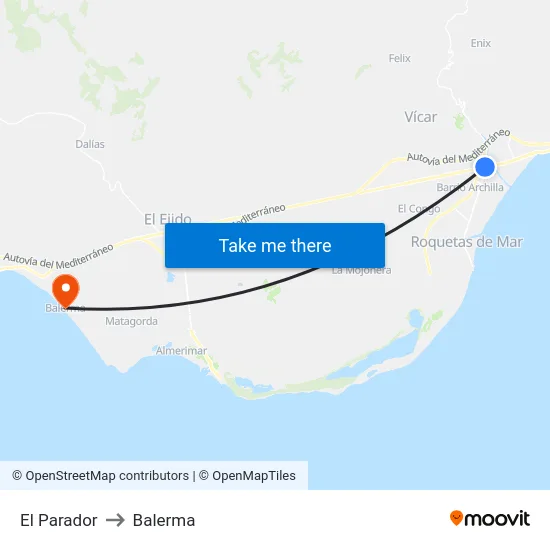 El Parador to Balerma map