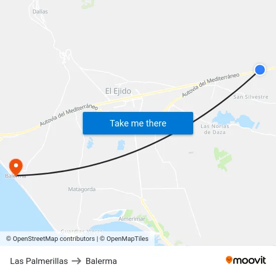 Las Palmerillas to Balerma map