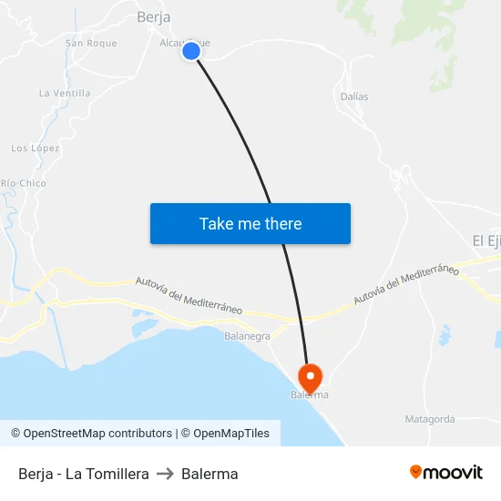 Berja - La Tomillera to Balerma map