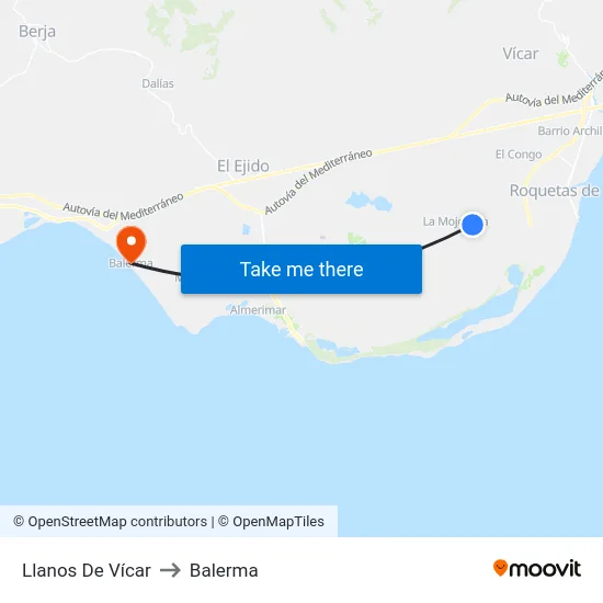 Llanos De Vícar to Balerma map