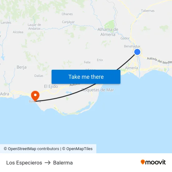 Los Especieros to Balerma map