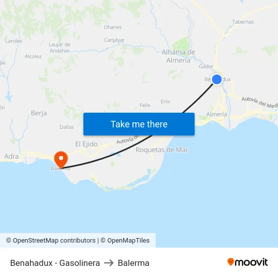 Benahadux - Gasolinera to Balerma map
