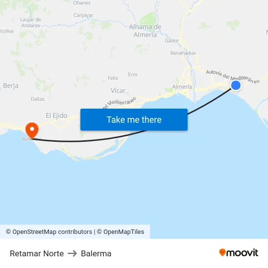 Retamar Norte to Balerma map