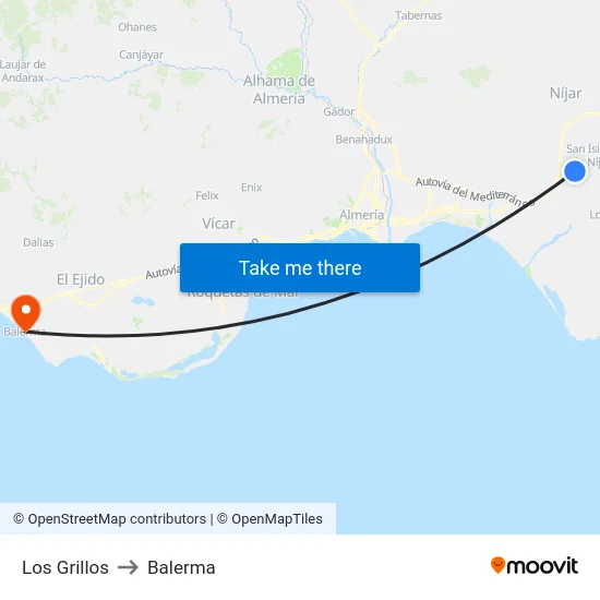 Los Grillos to Balerma map