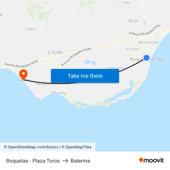 Roquetas - Plaza Toros to Balerma map