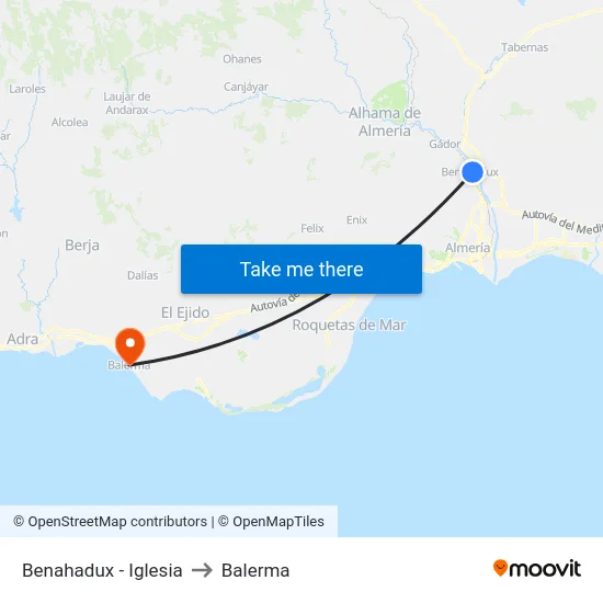 Benahadux - Iglesia to Balerma map