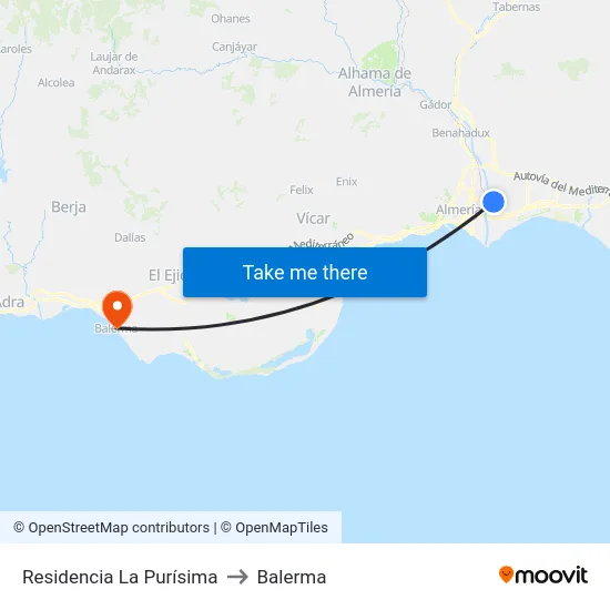 Residencia La Purísima to Balerma map