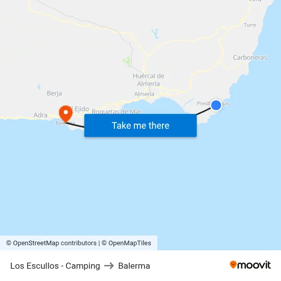 Los Escullos - Camping to Balerma map