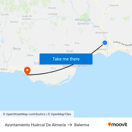 Ayuntamiento Huércal De Almería to Balerma map