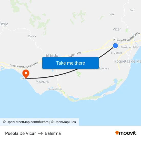 Puebla De Vícar to Balerma map