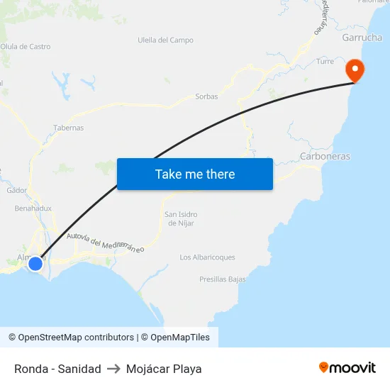 Ronda - Sanidad to Mojácar Playa map
