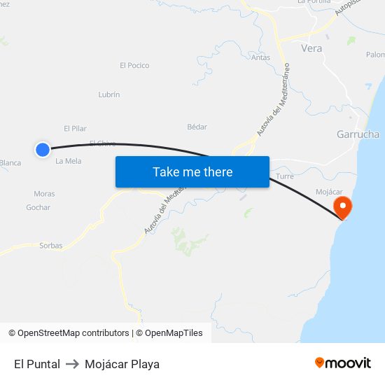 El Puntal to Mojácar Playa map