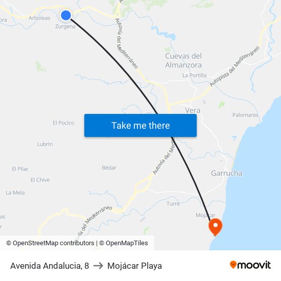 Avenida Andalucia, 8 to Mojácar Playa map