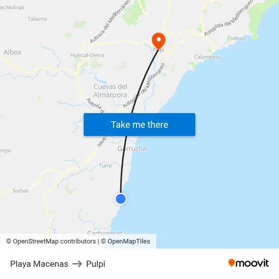 Playa Macenas to Pulpí map