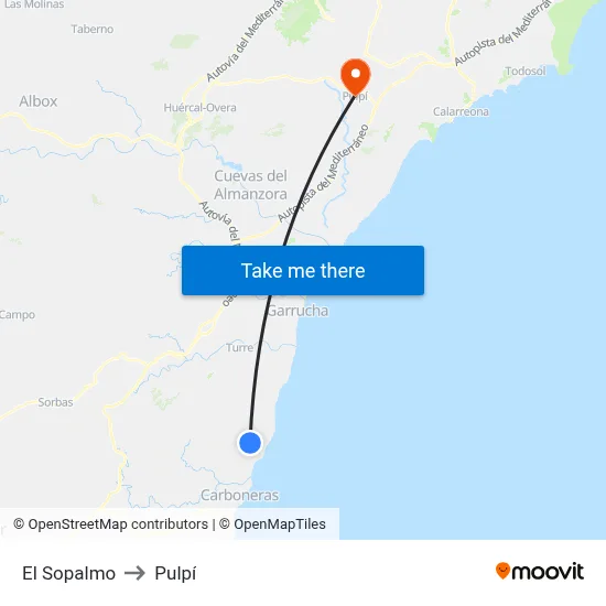 El Sopalmo to Pulpí map