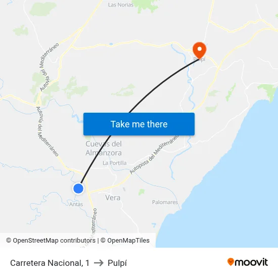 Carretera Nacional, 1 to Pulpí map