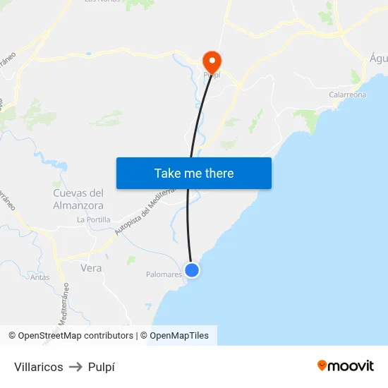 Villaricos to Pulpí map