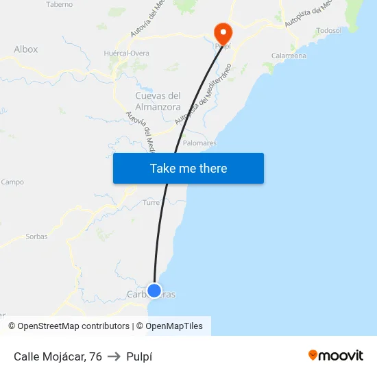 Calle Mojácar, 76 to Pulpí map