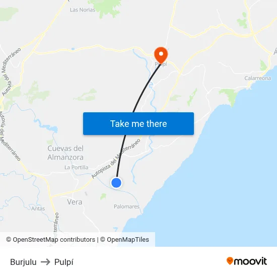 Burjulu to Pulpí map