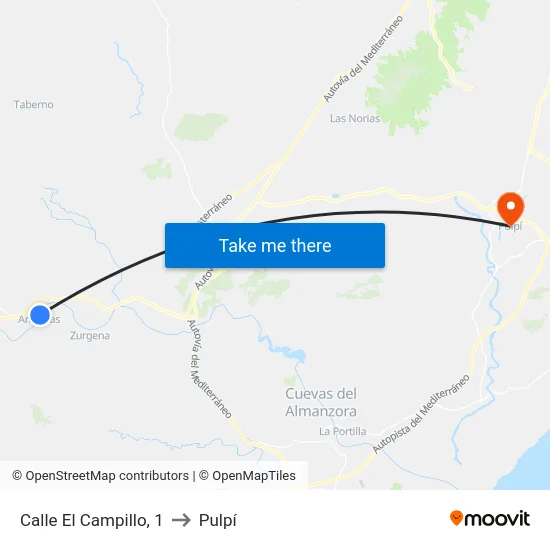 Calle El Campillo, 1 to Pulpí map