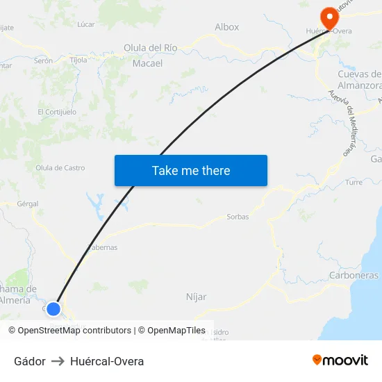 Gádor to Huércal-Overa map